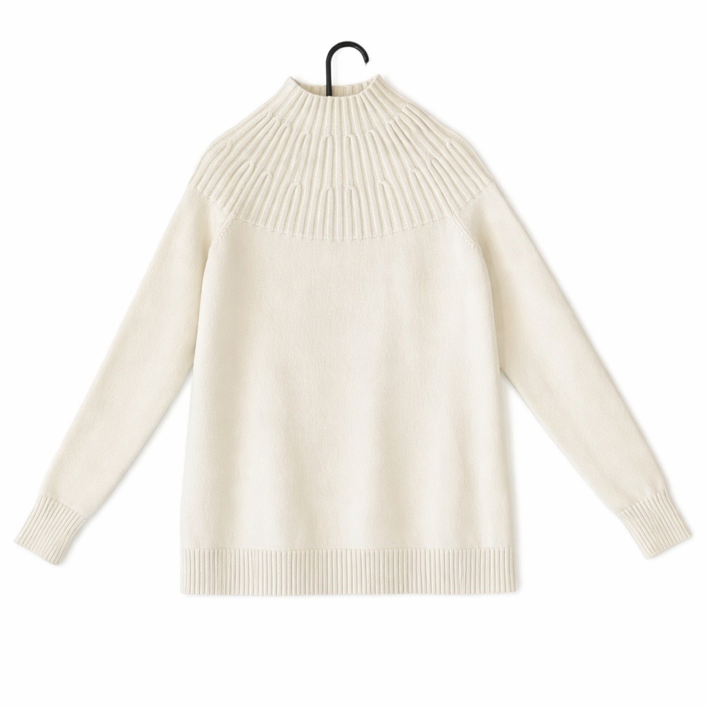Anthropologie Cream Ribbed Yoke Mock Neck Knit Sweater Womens Xs